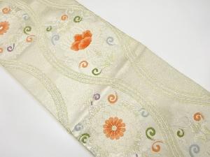 アンティーク　立涌に牡丹・菊模様織り出し袋帯（材料）